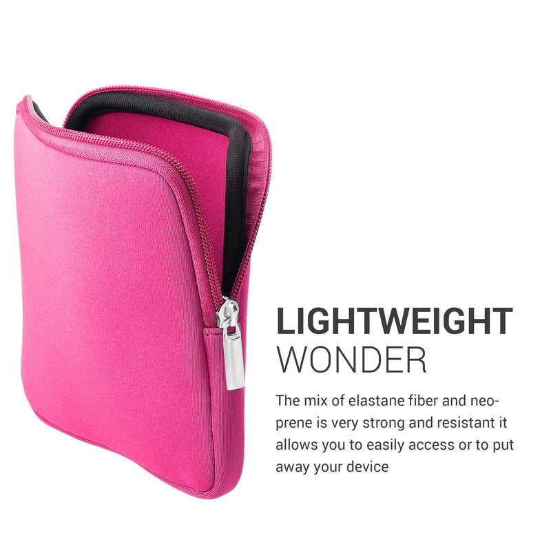 kwmobile Neoprene e-Reader Pouch Size 6,8-7" eReader - Universal eBook Sleeve Case with Zipper, Wrist Strap - Neon Pink
