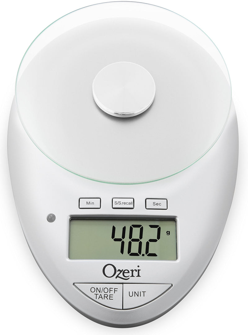 Ozeri Pro II Digital Kitchen Scale with Removable Glass Platform and Countdown Kitchen Timer (1 g to 12 lbs Capacity) Silver