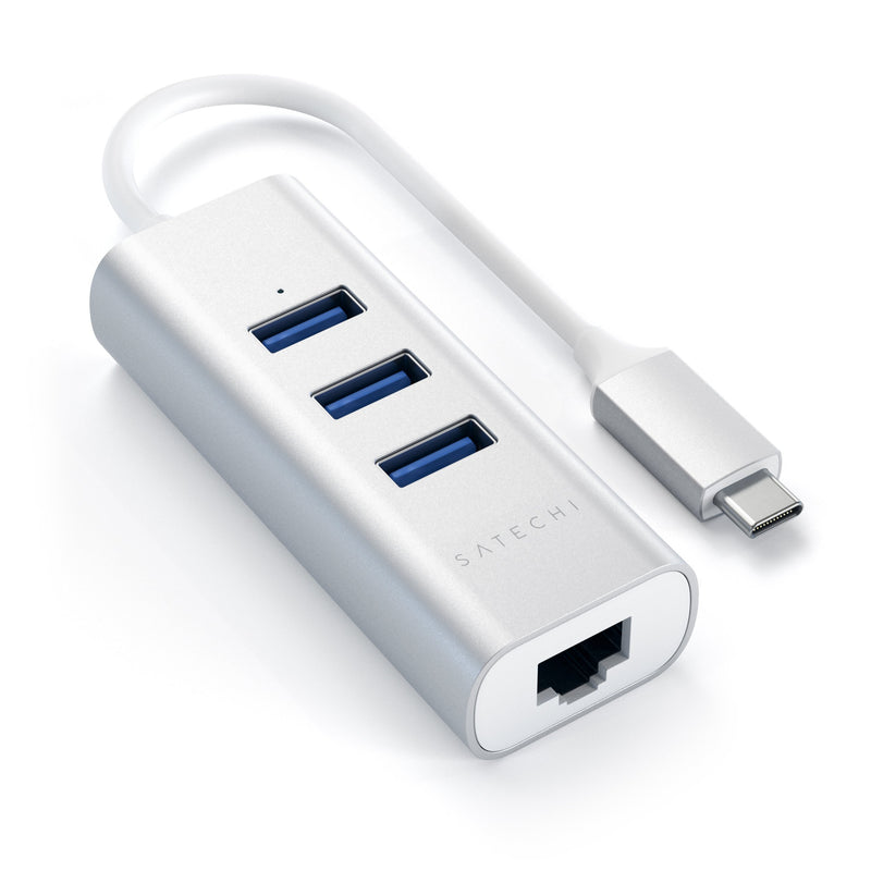 Satechi Type-C 2-in-1 USB 3.0 Aluminum 3 Port Hub with Ethernet - Compatible with 2020/2018 MacBook Air, 2020/2018 iPad Pro, 2019/2018/2017 MacBook Pro (Silver) Silver