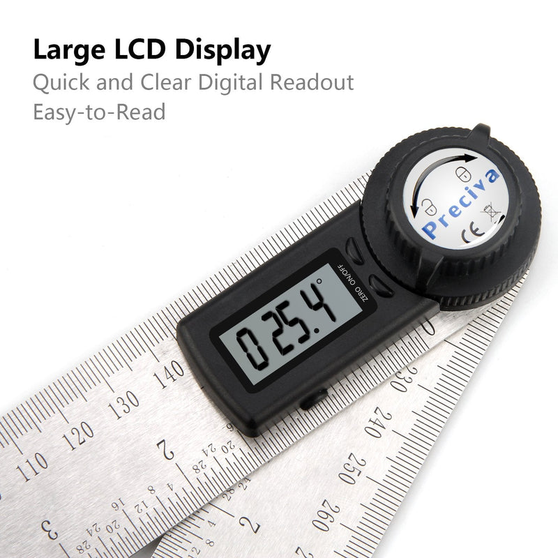 Preciva Protractor, Preciva Digital Angle Bevel with Locking Function, Measuring Range: 000.0°~999.9°, Stainless Steel Ruler for Woodworking, Home Work - 400 mm/14 Inches