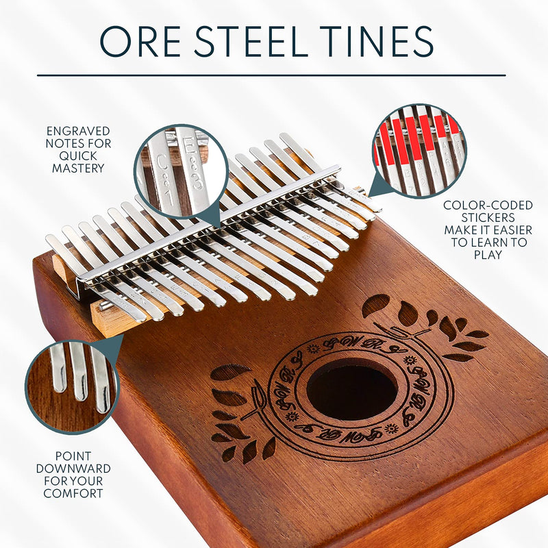 UNOKKI Kalimba Thumb Piano - Kalimba 17 Key Musical Instruments w/ Kalimba Song Book Instructions, Tuning Hammer & More! Thumb Piano for Kids & Adults - Easy to Learn Finger Piano Music (Light Brown) Light Brown