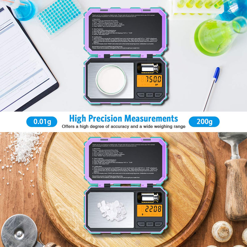 Brifit fine scales 0.01 g, pocket scales 200g/0.01 g, digital pocket scales, gold scales, coin scales, with a 50g stainless steel calibration weight, high-contrast LCD, tare function, auto off function, mint green mint green