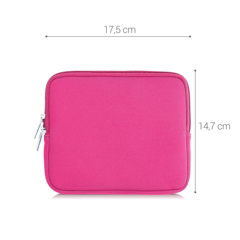 kwmobile Neoprene e-Reader Pouch Size 6,8-7" eReader - Universal eBook Sleeve Case with Zipper, Wrist Strap - Neon Pink