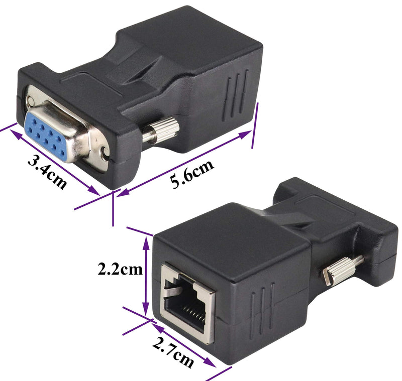 AAOTOKK DB9 to RJ45 Extender DB9 9Pin Serial Port Female&Male to RJ45 CAT5/6 Ethernet LAN Network Adapter for Multimedia Video & Extend Transmission Distance Adapter of DB9 Devices(2 Pack-Male&Female) Male&Female