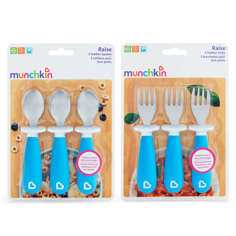 Munchkin 6 Count Raise Toddler Forks and Spoons, Blue, 12+ 6 Pack