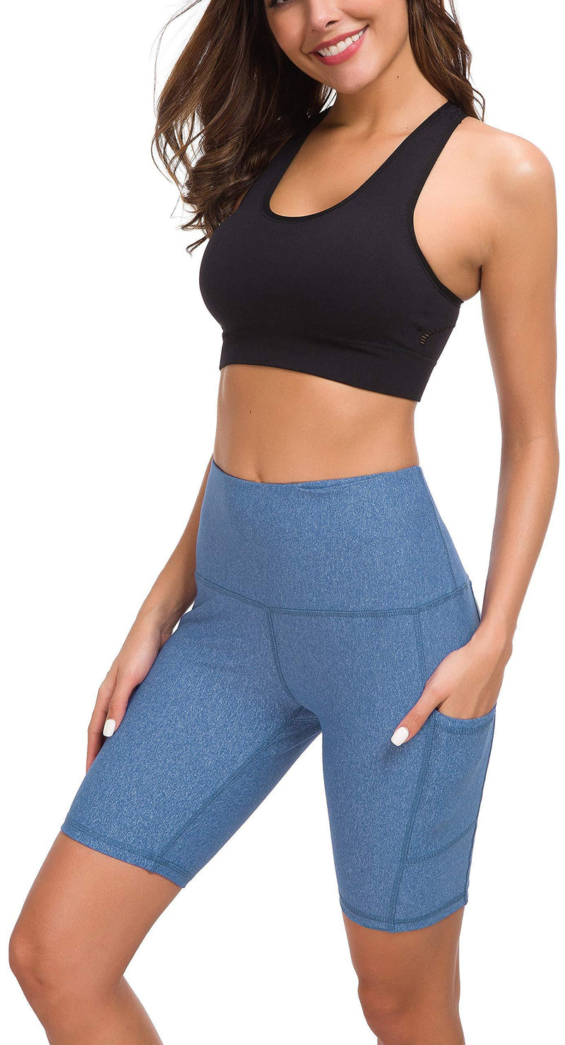 Custer's Night High Waist Out Pocket Yoga Pants Tummy Control Workout Running 4 Way Stretch Yoga Leggings Blue Snow Dot Small
