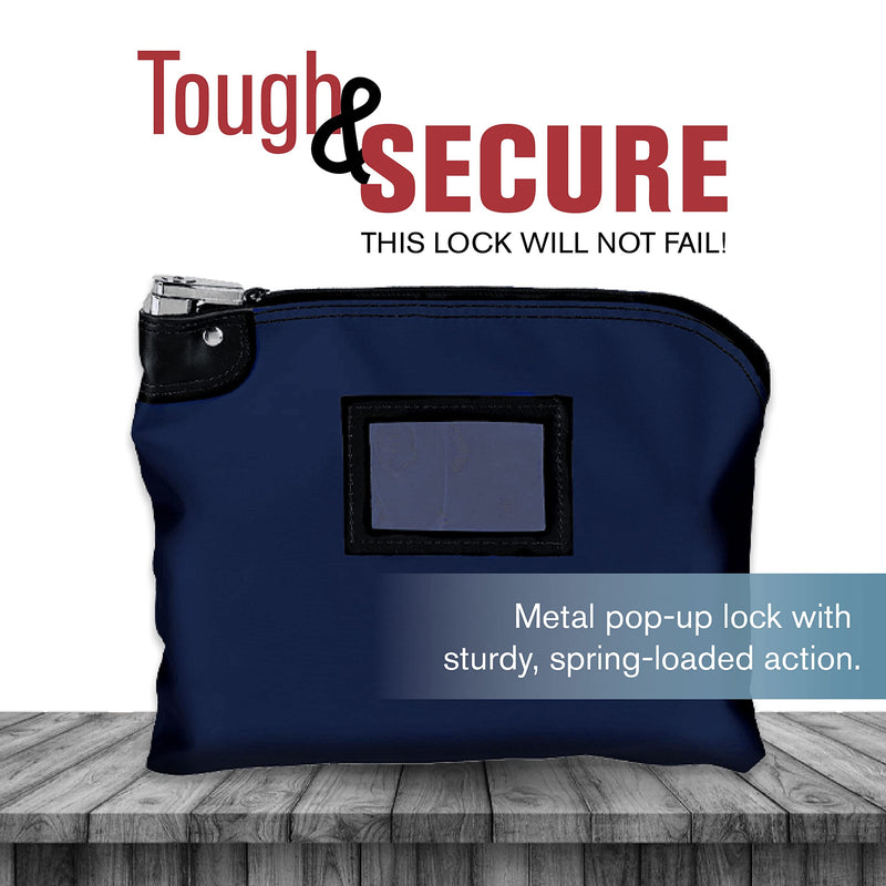 BankSupplies Laminated Nylon Locking Deposit Bag | Navy Blue | 15W x 11H | 2 Keys Included for Each Bag | HIPAA | Puncture Resistant Laminated Nylon | Double Stitched Seams Navy Blue