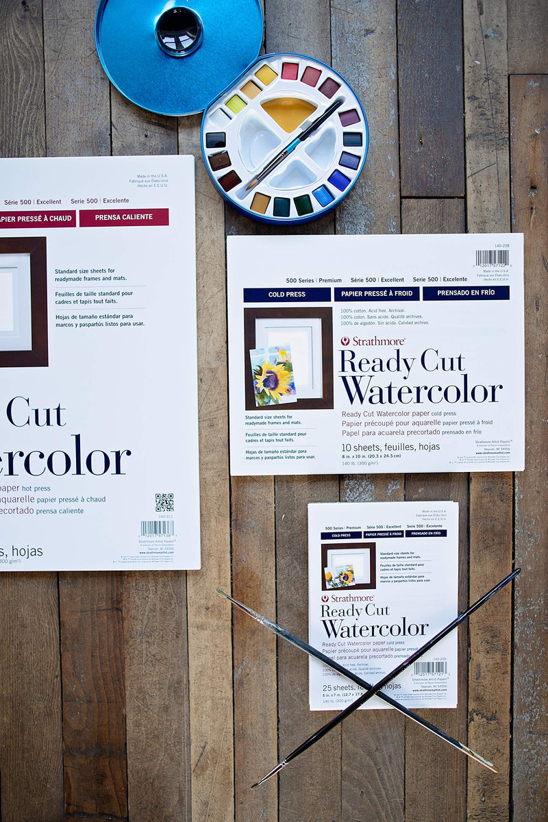 Strathmore 140-305 500 Series Ready Cut Watercolor Paper, 140 lb. Hot Press, 5"x7", 25 Sheets, Multicolor 5' x 7"