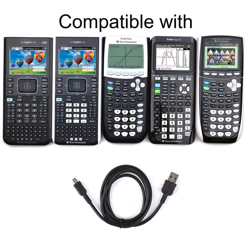 Guerrilla USB cable for TI 84 Plus, TI 84 Plus C Silver Edition, TI 89 Titanium, TI Nspire CX & CX CAS graphing calculators, Black