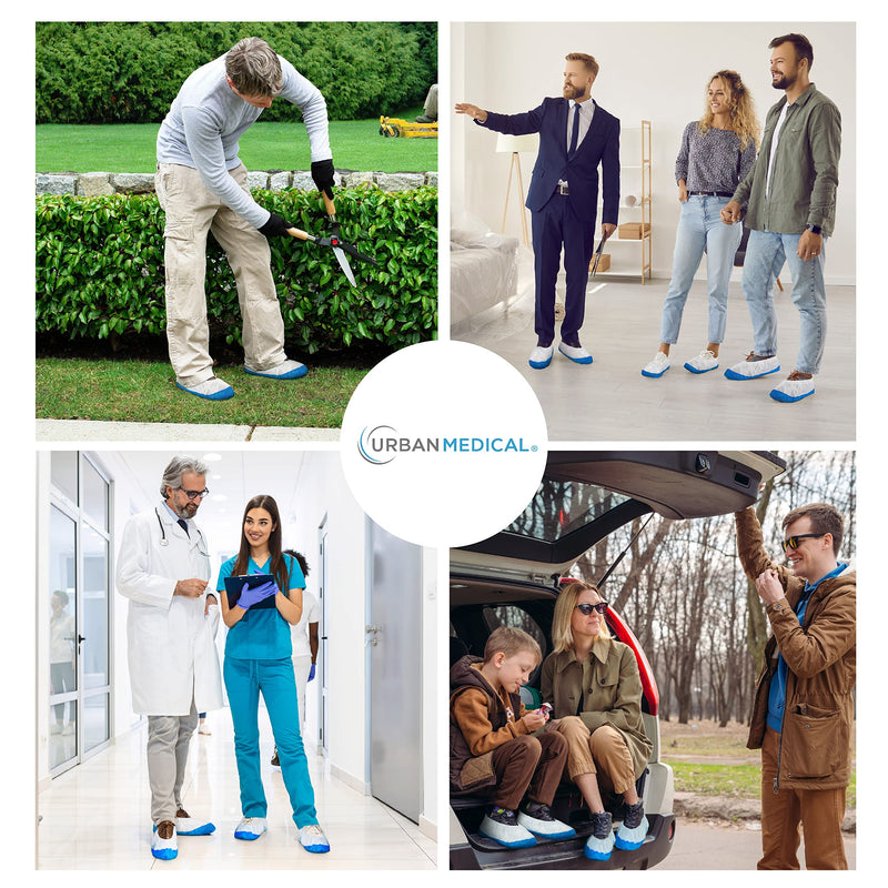 URBAN MEDICAL 50x Extra Strong Disposable/Reusable Shoe Covers with Non-Slip Sole | LONG LIFE | Waterproof and tear-resistant | For indoor and outdoor use | One size - 12g per overshoe 50