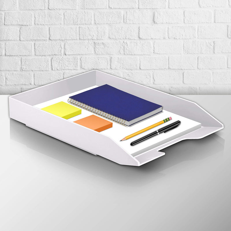 Acrimet Stackable Letter Tray Front Load Plastic Desktop File Organizer (White Color) (1 Unit)