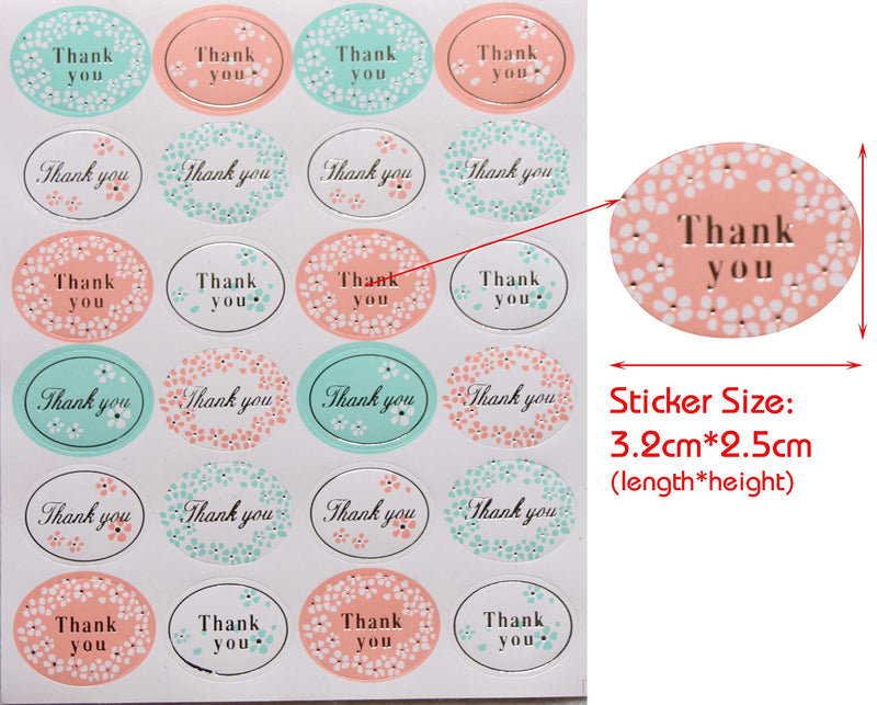 Floral Thank You Stickers - 288 Pack Glitter Self Adhesive Label 1.2 Inch Small Oval Shape Personalized Handmade Gift Seal Cards for Wedding Birthday Celebrating Party Favors (12 Sheets, Gold&Silver) 12 Sheets