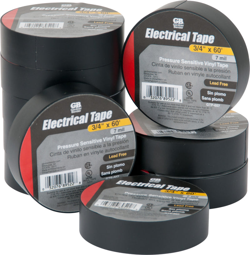 Gardner Bender GTP-607 Electrical Tape, ¾ in. x 60 ft, Durable, Easy-Wrap, Flame Retardant, Black