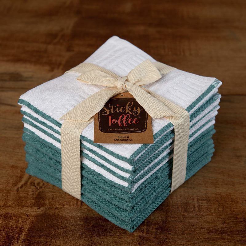 Sticky Toffee Cotton Terry Kitchen Dishcloth Towels, 8 Pack, 12 in x 12 in, Blue Check Dishcloth 12 in x 12 in