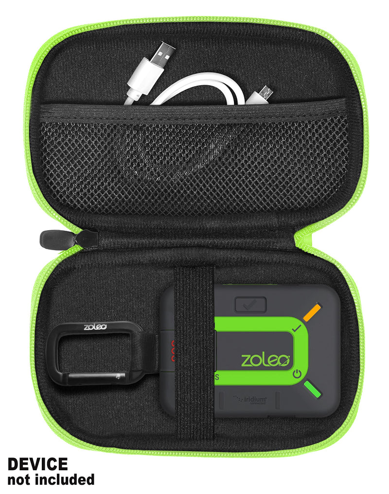 CaseSack case for ZOLEO Satellite Communicator, Black with Green Zip to Match ZOLEO, mesh Accessory Pocket, Large Handy case for More Accessories Black large