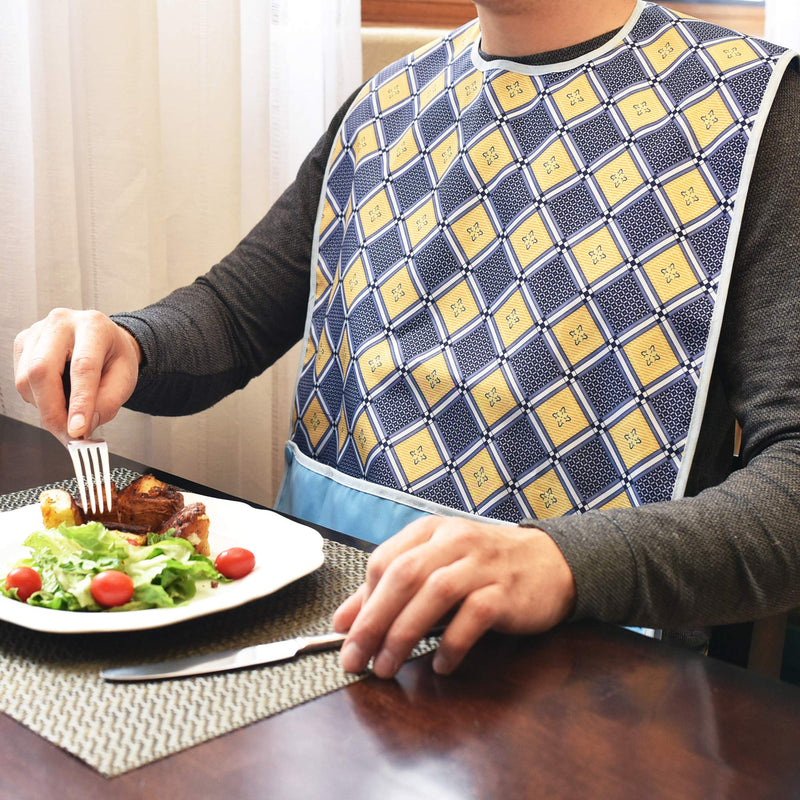3 Pack Adult Bibs with Crumb Catcher - Waterproof and Reusable Clothing Protectors for Elderly Men and Women