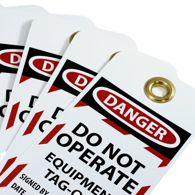 NMC LOTAG13 DANGER DO NOT OPERATE EQUIPMENT TAG-OUT Tag – [Pack of 10] 3 in. x 6 in. Vinyl 2 Side Danger Tag with White/Black Text on Red/White Base