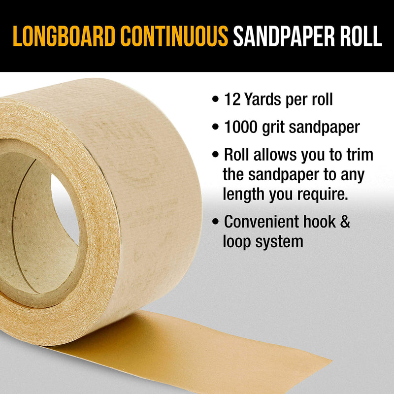 Dura-Gold Premium - 1000 Grit Gold - Hook & Loop Backing Longboard Continuous Sandpaper Roll, 2-3/4" Wide, 12 Yards Long - For Automotive Detailing, Fine Color Sanding, Long Board Sander, Hand Blocks 1000-Grit