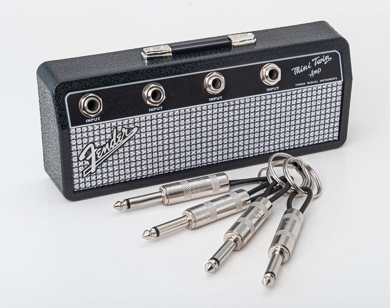 Licensed Fender Jack Rack- Wall mounting guitar amp key holder, includes 4 guitar plug keychains and 1 wall mounting kit. Quick and easy installation.