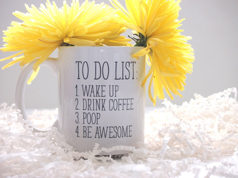 To Do List Wake Up Drink Coffee Poop Be Awesome Funny Quote Coffee Mug, Motivational Mug, Fun Mugs, Funny Gift (11oz) 11oz
