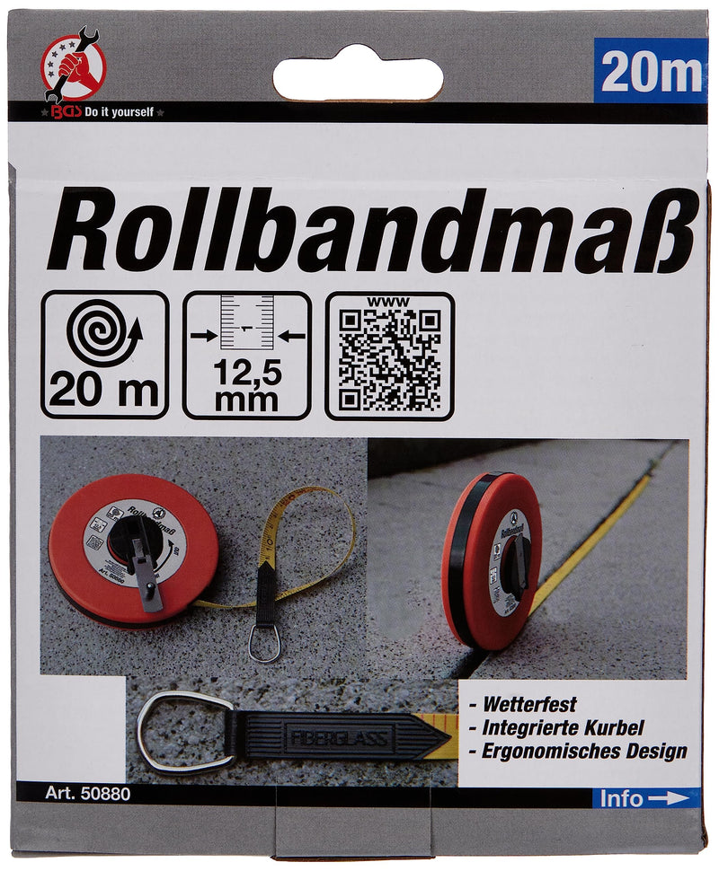 BGS Diy 50880 | Tape measure | 20 m | Width 12.5mm | Fiberglass | Marked on both sides, meter scale