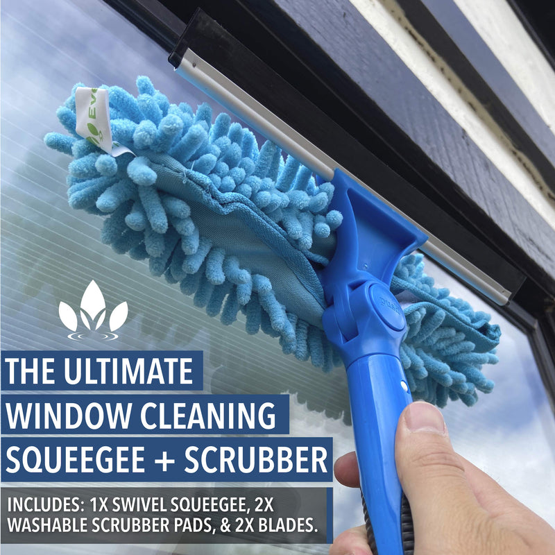 EVERSPROUT 1.5-to-4 Foot Swivel Squeegee and Microfiber Window Scrubber (8-10 Ft Standing Reach) | 2-in-1 Window & Glass Cleaning Combo | Lightweight, Aluminum Extension Pole | Includes 10-inch Blades