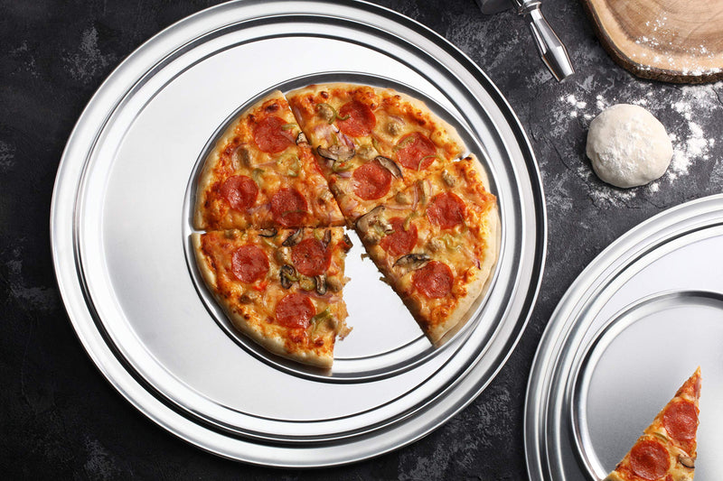New Star Foodservice 50776 Pizza Pan/Tray, Wide Rim, Aluminum, 18 Inch Silver 18-Inch