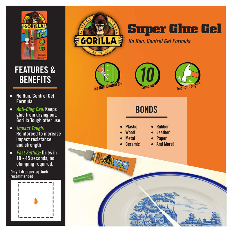 Gorilla 7820001 Super Glue Gel, 6 g, 1-Pack, Clear, 2 Ounce