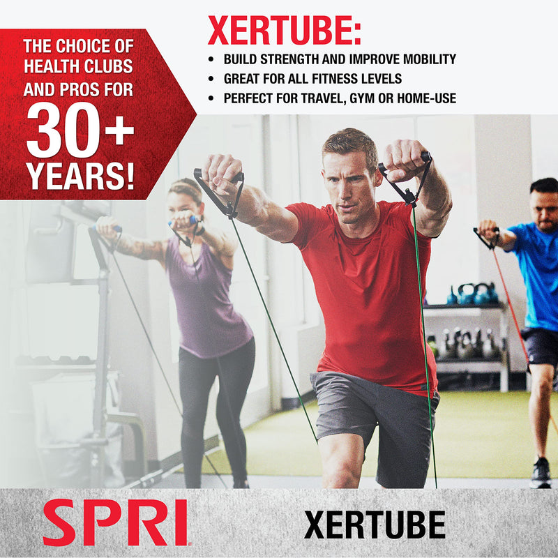 SPRI Xertube Resistance Bands with Handles – All Exercise Cords Sold Separately with Home Gym Fitness Door Anchor Attachment Option c) Medium (Red) Without Door Attachment