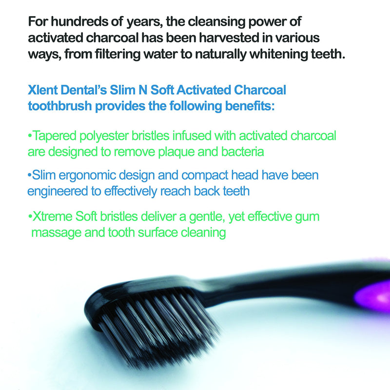 Activated Charcoal Bristle Toothbrush - Xtreme (Extreme) Soft, Ultrafine, Tapered bristles, Compact Head & Slim Design - (8 Count) 8 Count (Pack of 1)