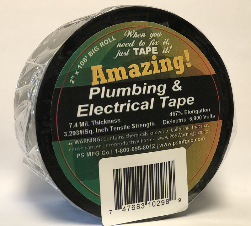 Amazing Tape ATP24 Plumbing Black Plastic Electrical Tape 2" x 108'