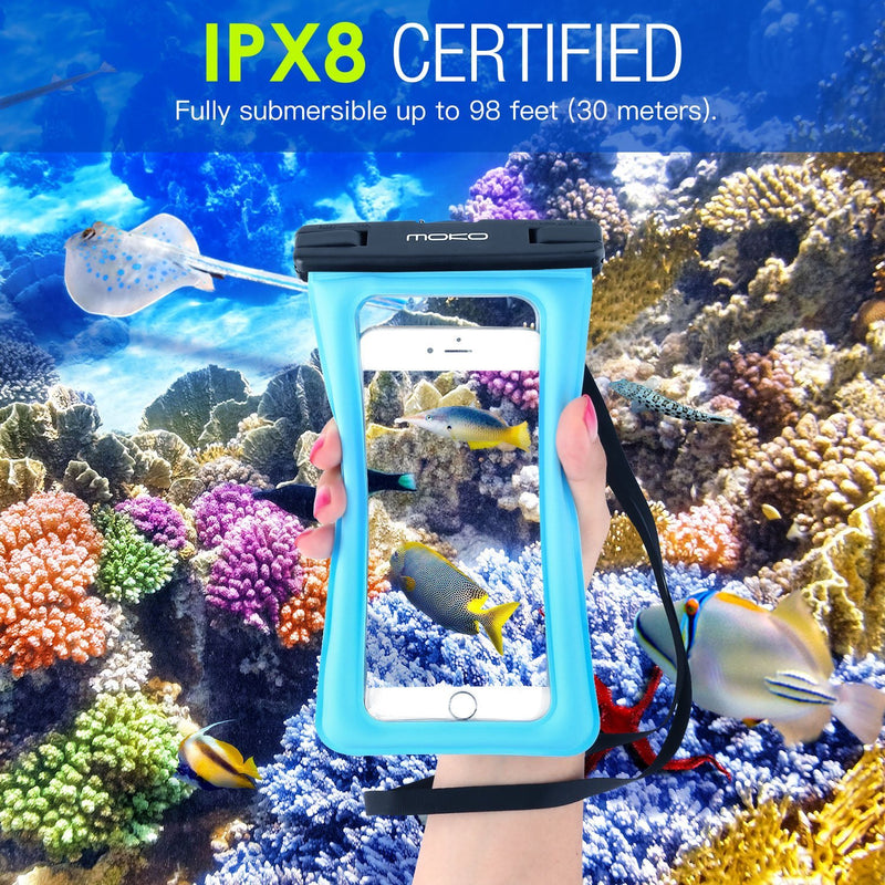 MoKo Floating Waterproof Phone Pouch Holder [3 Pack], Floatable Phone Case Dry Bag with Lanyard Armband Compatible with iPhone 12 Mini/12 Pro, iPhone 11 Pro, X/Xr/Xs Max,8, Samsung S21/S10/S9, Note 10 Magenta+Sky Blue+Light Green