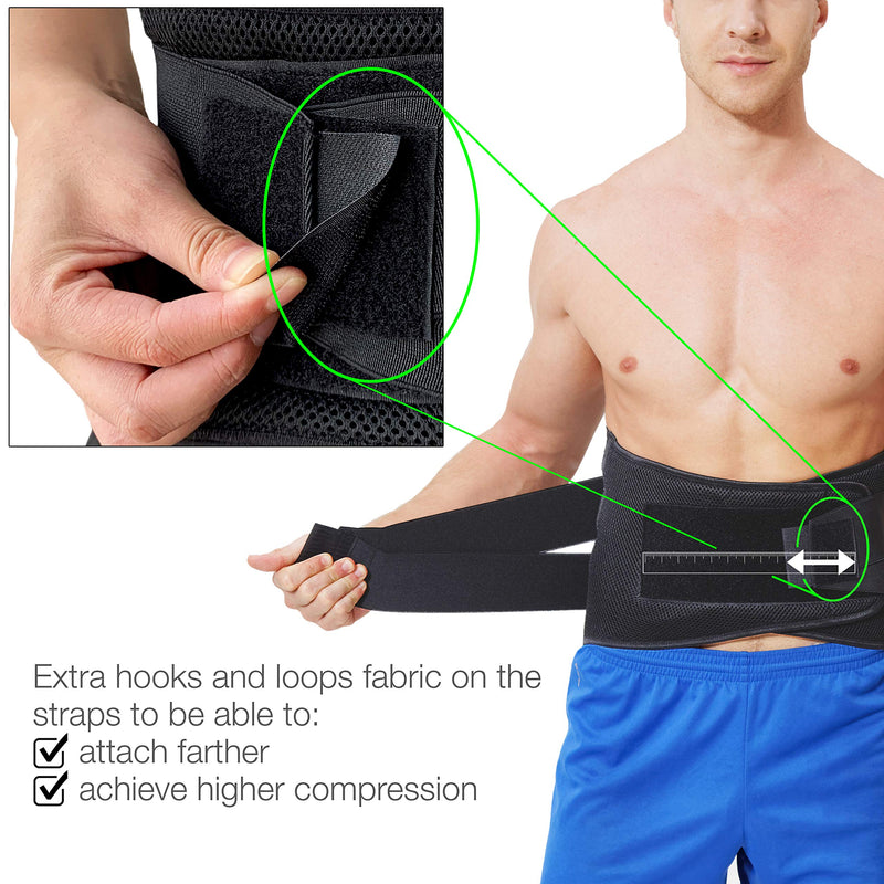 NeoTech Care Adjustable Compression Back Brace Lumbar Support Belt, Black, Size L Large (Pack of 1)
