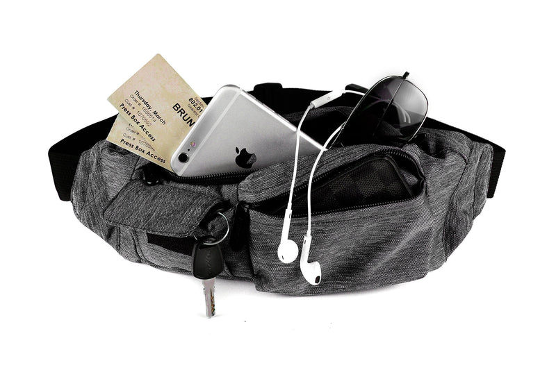 SoJourner 2-Pocket Gray Fanny Pack Hip Bag - fits men, women, kids, small, medium and large Gray / Charcoal