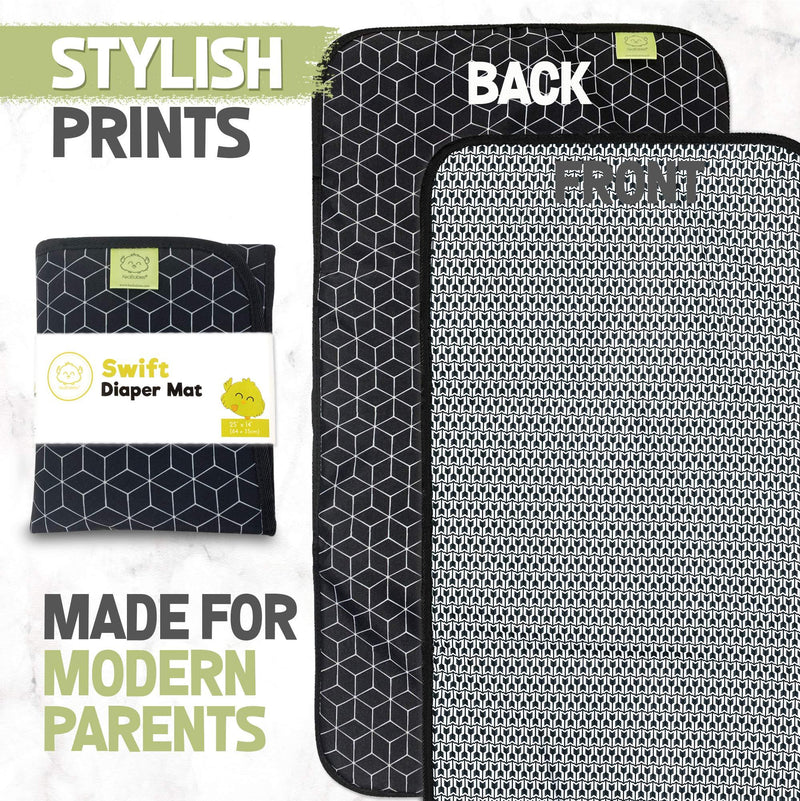 Portable Diaper Changing Pad - Waterproof Foldable Baby Changing Mat - Travel Diaper Change Mat - Lightweight Changing Pads for Baby - Baby Changer - Machine Washable - Small Changing Pad (Black Geo) Black Geo