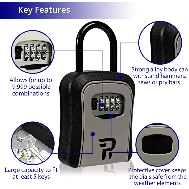 Key Lock Box for Outside - Lock Box for House Keys - Key Lockbox for Key Storage Outdoor - Key Hiders to Hide a Key Outdoor - Waterproof Key Safe Lock Box with Combination Lock (With Shackle) 1