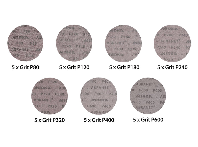 Mirka 9A-241-AP Abranet 6" Sanding Disc Assortment, 35 pack