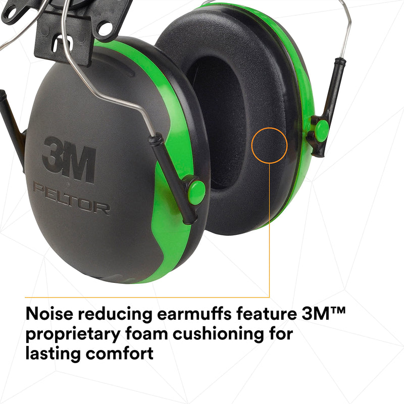 3M PELTOR Ear Muffs, Noise Protection, Hard Hat Attachment, NRR 21 dB, Construction, Manufacturing, Maintenance, Automotive, Woodworking, X1P3E 21 Db - Green