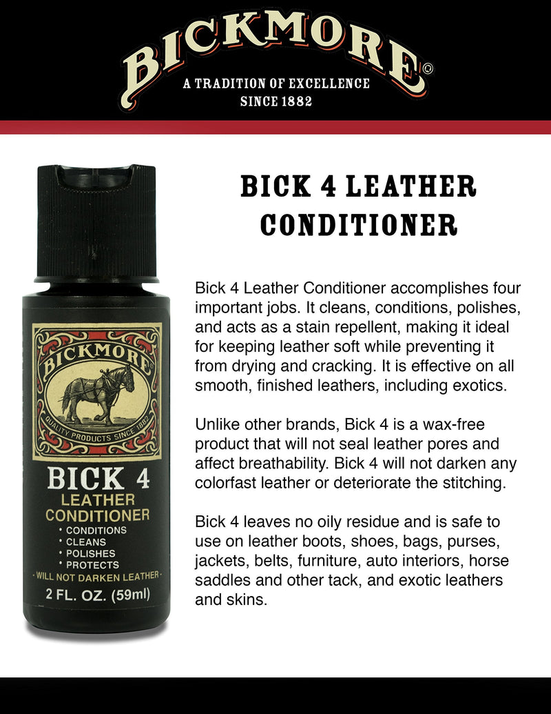 Bickmore Bick 4 Leather Conditioner 2oz - Best Since 1882 - Cleaner & Conditioner - Restore Polish & Protect All Smooth Finished Leathers 2 oz