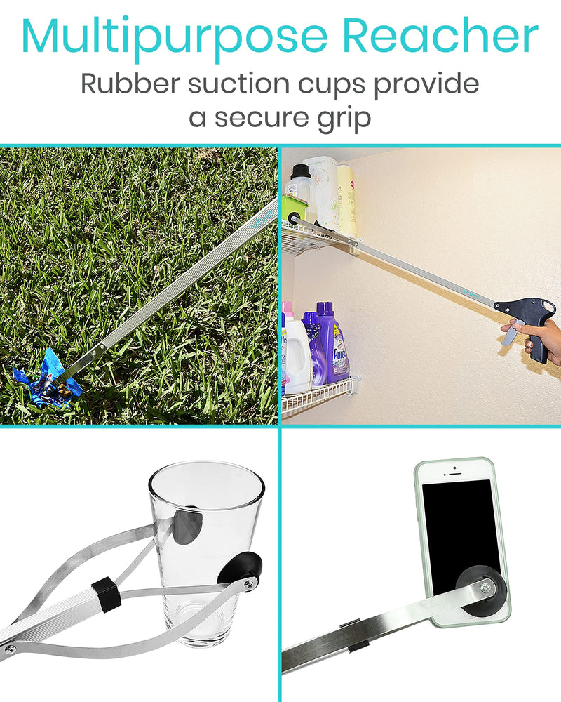 Vive Suction Cup Reacher Grabber - 32" Heavy Duty Mobility Grip Hand Aid - Handle Tool Light Bulb Remover, iPad Pickup, Long Handled Trash Litter Picker, Garbage Garden Nabber Extender - Handicap Arm 1