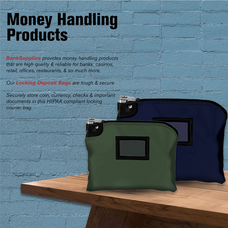 BankSupplies Laminated Nylon Locking Deposit Bag | Navy Blue | 15W x 11H | 2 Keys Included for Each Bag | HIPAA | Puncture Resistant Laminated Nylon | Double Stitched Seams Navy Blue