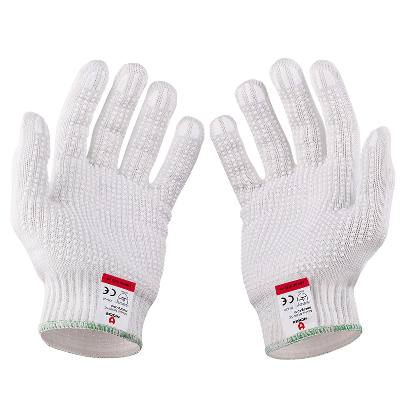 NoCry Cut Resistant Protective Work Gloves with Rubber Grip Dots. Tough and Durable Stainless Steel Material, EN388 Certified. 1 Pair. White, Size Large Large(Pack of 2) Reinforced Grip Dot