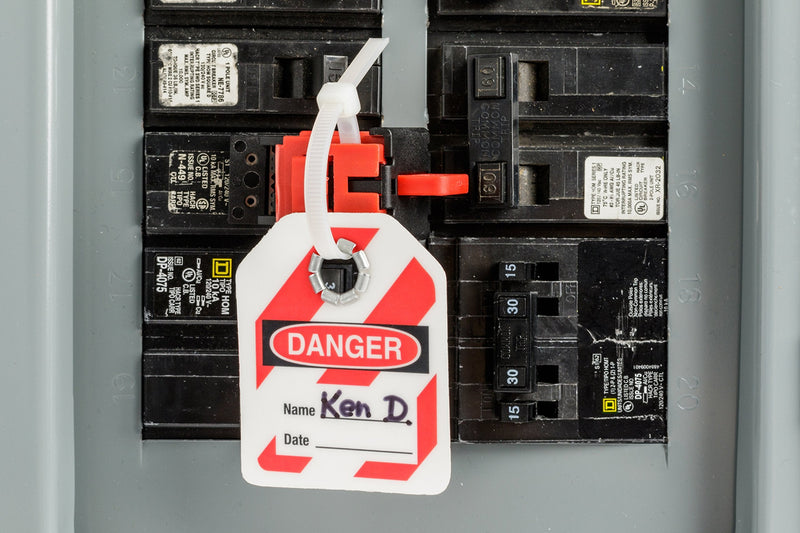 Brady Taglock™ Circuit Breaker Lockout Devices - 120/277 Volt Clamp-On Single-Pole Breaker Lockout Device with Detachable Cleat, No Lock Needed - Red - 148698 (Pack of 6)
