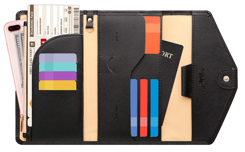 Zoppen Multi-purpose Rfid Blocking Travel Passport Wallet (Ver.4) Tri-fold Document Organizer Holder #1 black