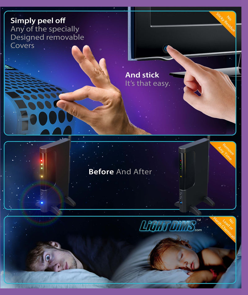 LightDims Original Strength - Light Dimming LED Covers and Light Dimming Sheets for Routers, Electronics and Appliances and More. Dims 50-80% of Light, in Minimal Packaging.