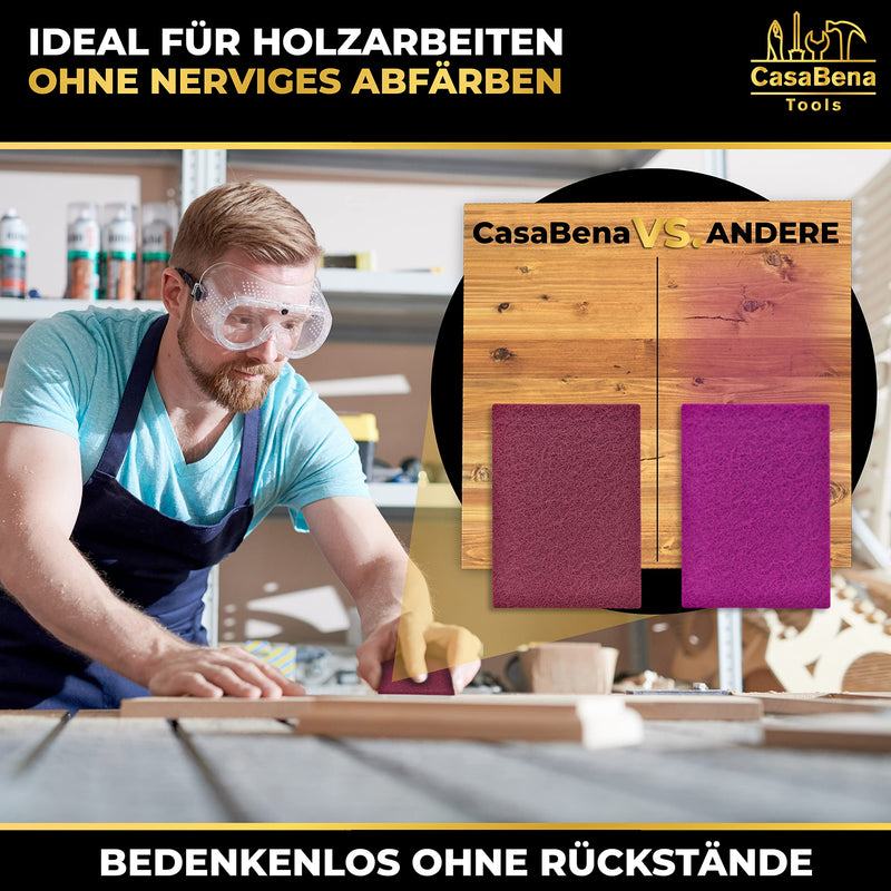 Sanding fleece for sanding wood - Made in Germany - Set of 6: 5 sanding pads with 5 grain sizes 100-1000 + 1 cleaning fleece without grain - 150x210mm - Sanding fleece for wood, metal, stainless steel and much more. Mix set