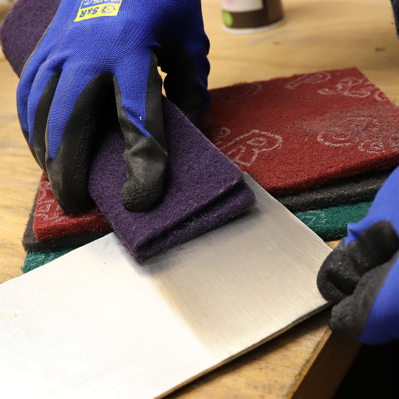 S&R abrasive fleece pads 150 x 230 mm, set of 12 abrasive fleece mats, set of 3 each P180, P320, P600, P800, abrasive fleece for grinding, polishing metal, wood, steel, stainless steel