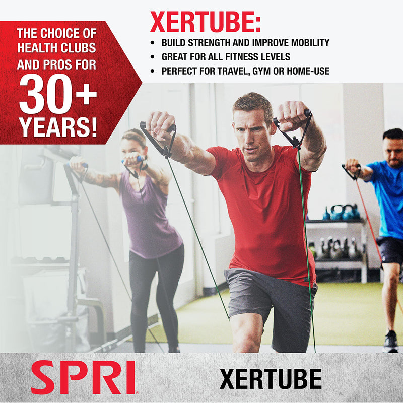 SPRI Xertube Resistance Bands with Handles – All Exercise Cords Sold Separately with Home Gym Fitness Door Anchor Attachment Option c) Medium (Red) With Door Attachment