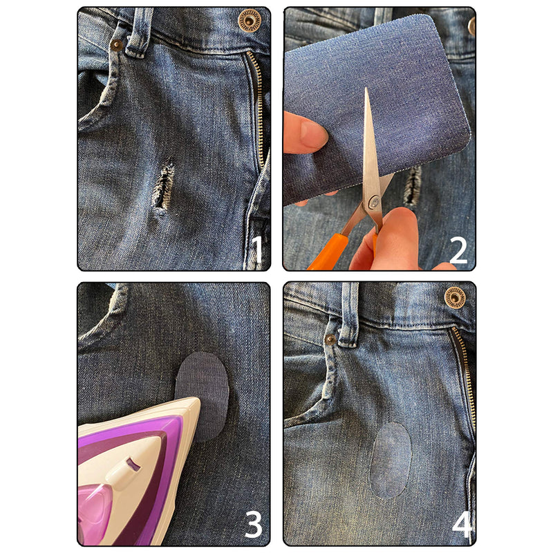 ZEFFFKA Premium Quality Denim Iron-on Jean Patches Inside & Outside Strongest Glue 100% Cotton Assorted Shades of Blue Repair Decorating Kit 12 Pieces Size 3" by 4-1/4" (7.5 cm x 10.5 cm)