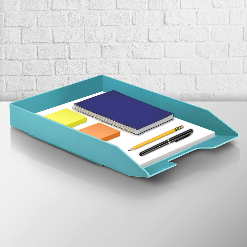 Acrimet Stackable Letter Tray Front Load Plastic Desktop File Organizer (Solid Green Color) (1 Unit)